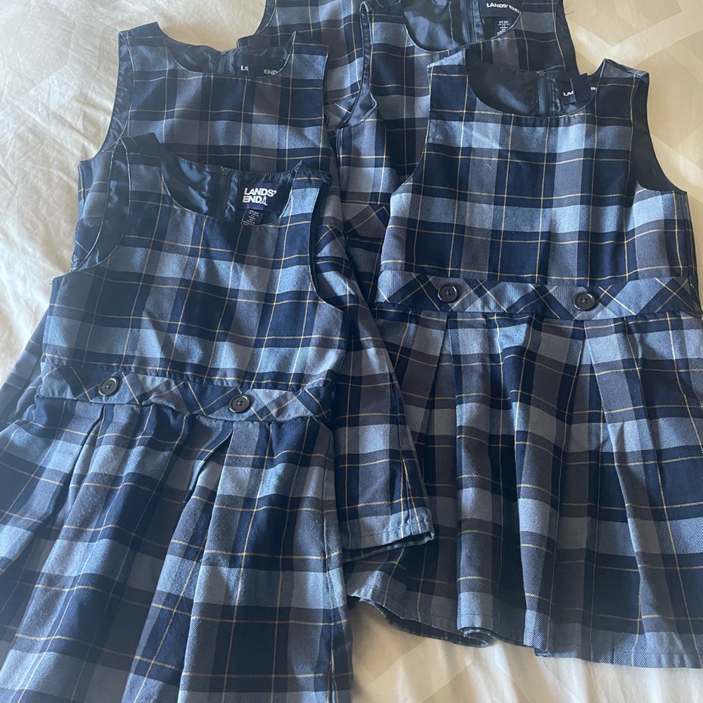 LOT of 5 Land’s End Classic Navy Plaid School Uniform Jumper Dress Size 6